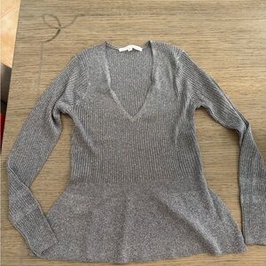 Veronica Beard Silver V-Neck Sweater